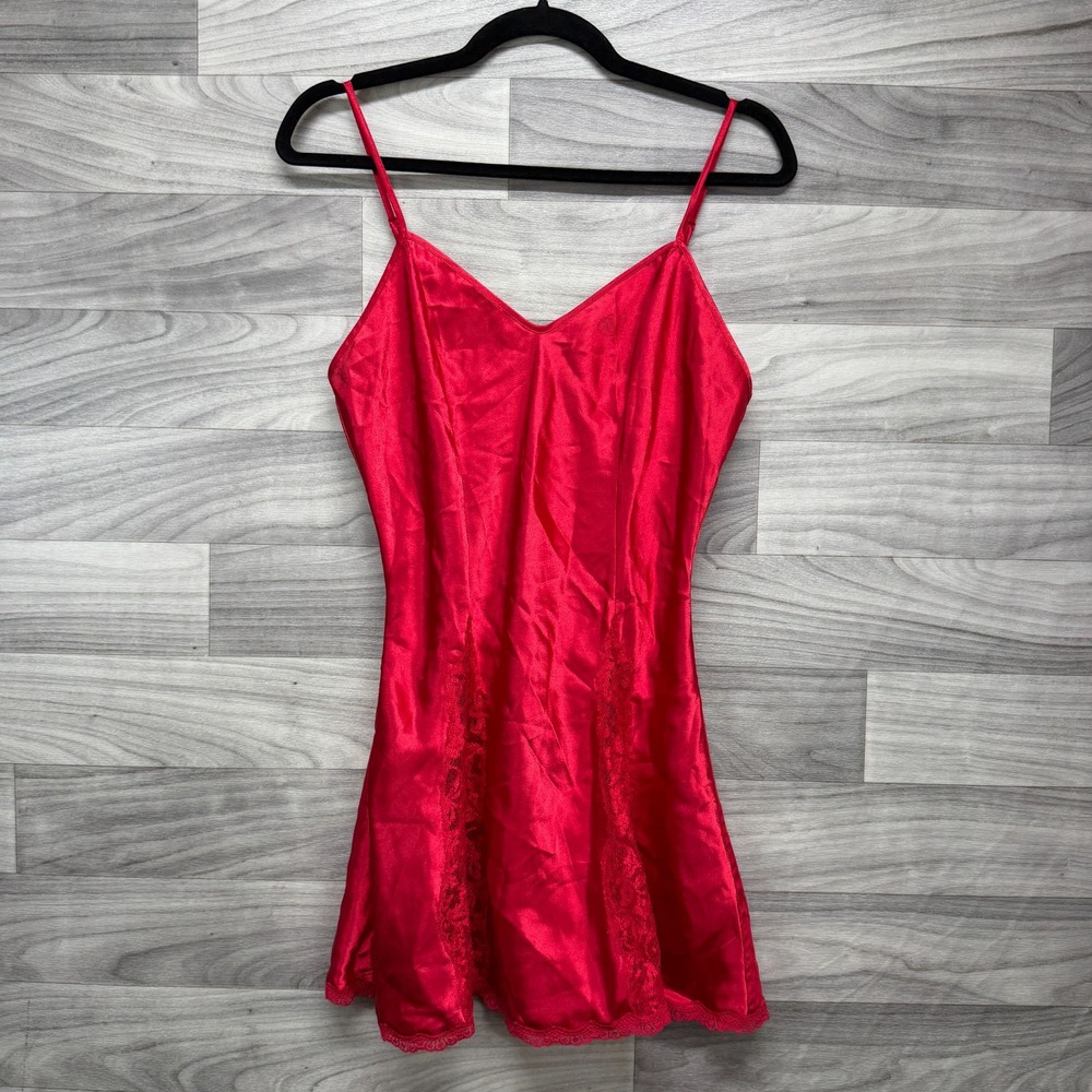 Victoria's Secret Mini Slip Chemise Womens S Red Silky Lacey Valentines Day